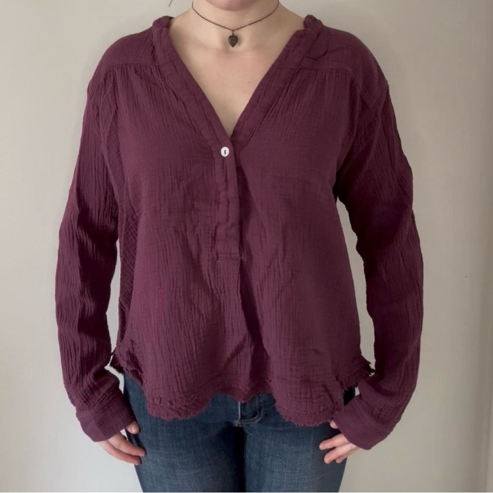 Free People Burgundy Button-Up Top - Picture 2 of 8